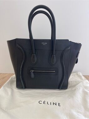 Celine Black Pebbled Leather Micro Luggage Tote
